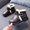 Fashion Autumn and Winter Girls Boots Flat Bottom Non Slip Short Plush Warm Solid Buckle Slippers for Toddler Girls (Brown, 4.5-5 Years Toddler) view 4