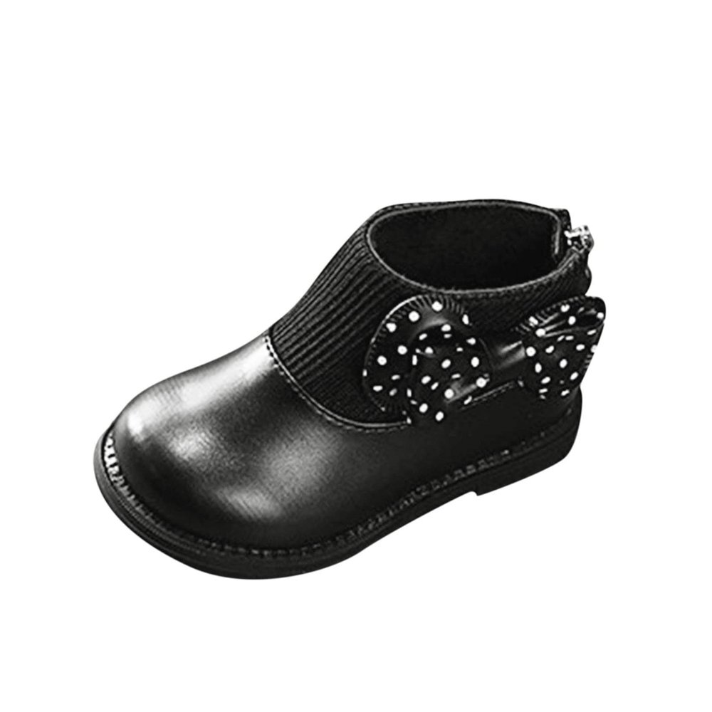 Fashion Autumn and Winter Girls Boots Round Toe Flat Sole Thick Sole Non Slip Back Zipper Cute Polka Baby Winter Boots (Black, 3.5-4 Years Toddler)