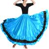 Backgarden Women Black Red Layers Satin Long Skirt for Spanish Flamenco Belly Dance Gypsy Mexico Ballet Folklorico Performance Costume (Lake Blue Theme) view 2