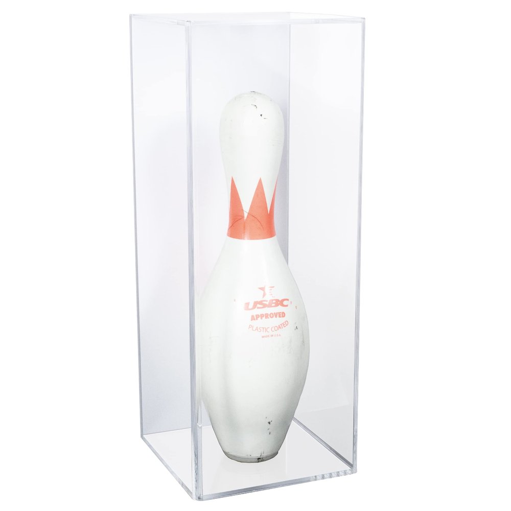 Better Display Cases Acrylic Bowling Pin Display Case with White Slide Back with Wall Mount 7" x 7" x 18" (D08/A102)