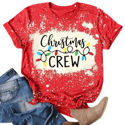 Christmas Crew Shirts for Women Xmas Shirt Top Short Sleeve Christmas Lights Print Graphic T Shirt Holiday Tees