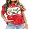Christmas Crew Shirts for Women Xmas Shirt Top Short Sleeve Christmas Lights Print Graphic T Shirt Holiday Tees view 2