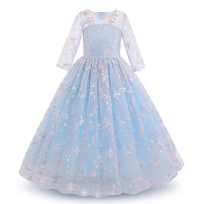 Vestidos para Nias Elegantes para Fiesta De Boda Ball Gown Dresses for Girls Floral Embroidery Prom Gowns Wedding Birthday Party Princess Long Dress Light Blue # e 2-3 Years