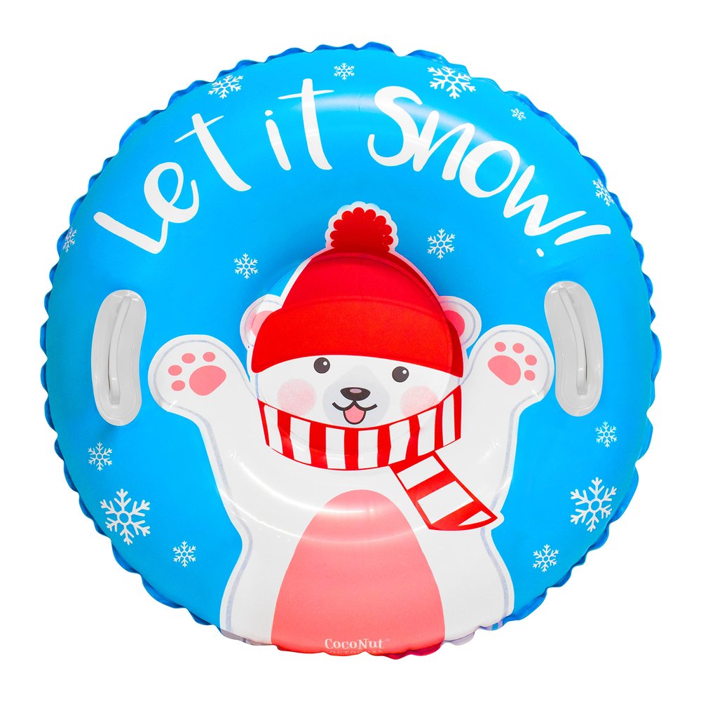 CocoNut Outdoor- 32 Inflatable Polar Bear Snow Ring- Let it Snow Heavy Duty Snow Sled with Sturdy Handles for Kids, Teens and Adults-Cold Resistant Toboggan -Lightweight Tube for Boys and Girls