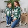 Mommy and me Matching Outfits Women Girls Plaid Flannel Shirts Jacket Long Sleeve Lapel Button Down Shacket Coat Autumn Casual Top Mom Daughter Family Fall Winter Clothes Outwear Green Grey Small view 2