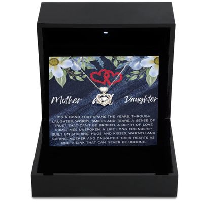 Heart Knot Silver Necklace Luxury Box Mother & daughters forever linked together "Heart Knot Gold Necklace" Present for Mom to daughter