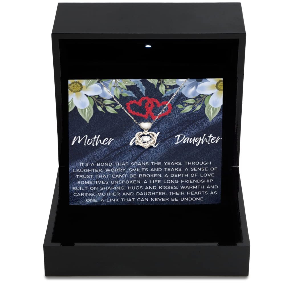 Heart Knot Silver Necklace Luxury Box Mother & daughters forever linked together "Heart Knot Gold Necklace" Present for Mom to daughter