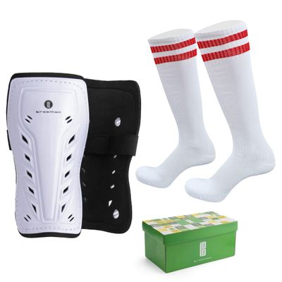 brooman Kids Sport Soccer Shin Guards Youth Football Pads Child Calf Protective Gear for Boys Girls Toddler Teenagers White,White/Red M