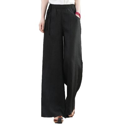 Maiyifu-GJ Women Casual Cotton Linen Baggy Pants Relaxed Fit Soft Comfy Wide Leg Trousers Drawstring High Waist Loose Pant (Black,Small)