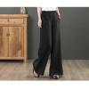 Maiyifu-GJ Women Casual Cotton Linen Baggy Pants Relaxed Fit Soft Comfy Wide Leg Trousers Drawstring High Waist Loose Pant (Black,Small) view 2
