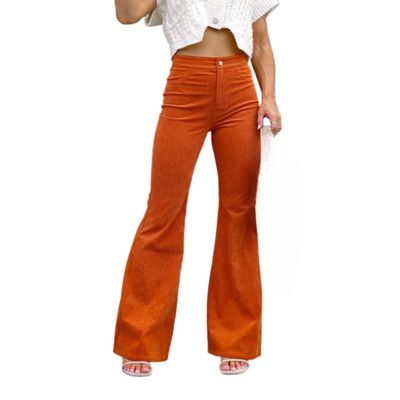 Maiyifu-GJ Women's Flare Pants Corduroy High Waisted Baggy Wide Leg Pants Casual Stretchy Vintage Bell Bottom Trousers (Brown,Medium)
