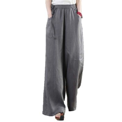 Maiyifu-GJ Women Casual Cotton Linen Baggy Pants Relaxed Fit Soft Comfy Wide Leg Trousers Drawstring High Waist Loose Pant (Grey,XX-Large)