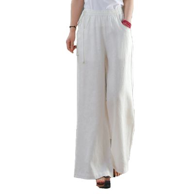 Maiyifu-GJ Women Casual Cotton Linen Baggy Pants Relaxed Fit Soft Comfy Wide Leg Trousers Drawstring High Waist Loose Pant (White,Medium)