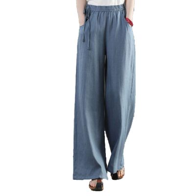 Maiyifu-GJ Women Casual Cotton Linen Baggy Pants Relaxed Fit Soft Comfy Wide Leg Trousers Drawstring High Waist Loose Pant (Light Blue,Small)