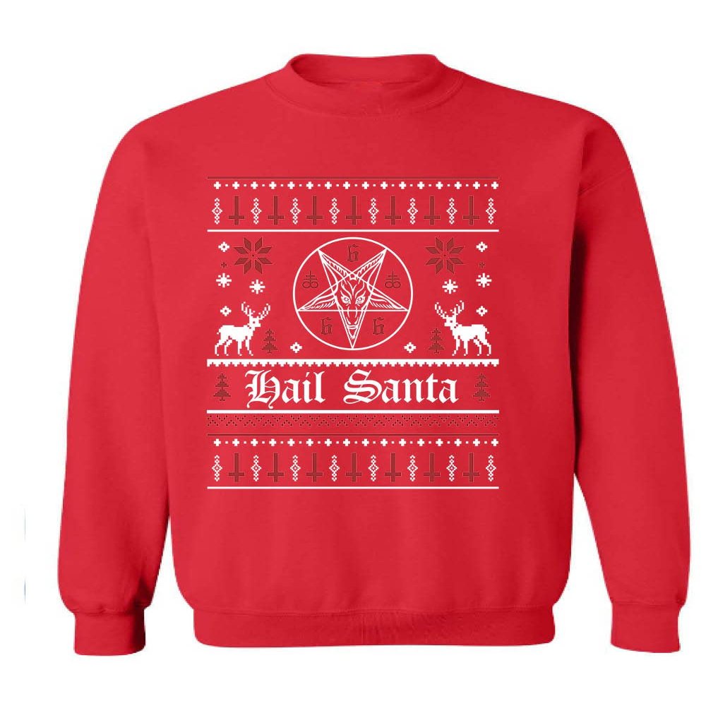 ALLNTRENDS Hail Santa Sweatshirt Goth Xmas Top Ugly Christmas Party Crewneck (XL, Red)