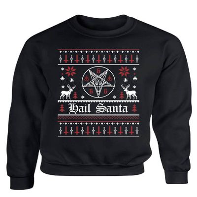 ALLNTRENDS Hail Santa Sweatshirt Goth Xmas Top Ugly Christmas Party Crewneck (2XL, Black)