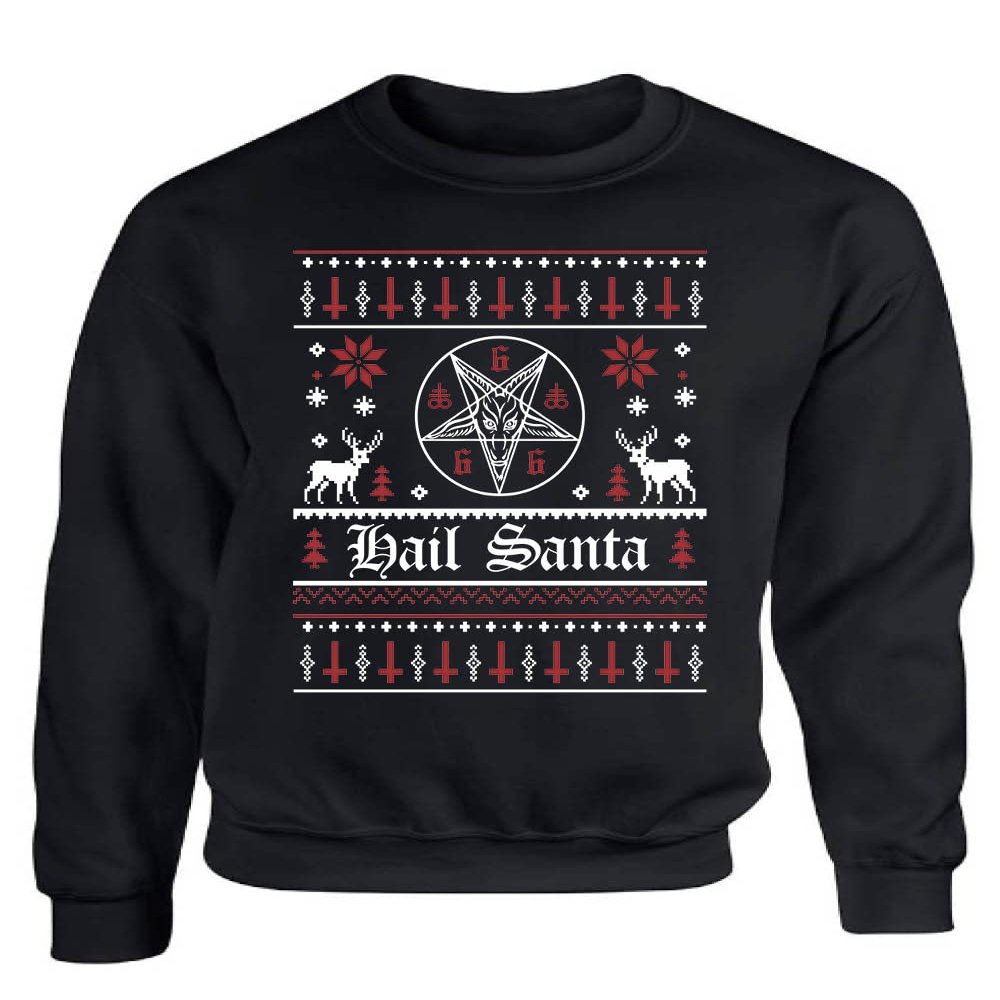 ALLNTRENDS Hail Santa Sweatshirt Goth Xmas Top Ugly Christmas Party Crewneck (2XL, Black)