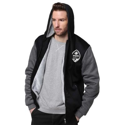 Guam Fleece Hoodies for Men Thick Heavyweight Hooded Sweatshirt Full Zip Warm Lining Coat