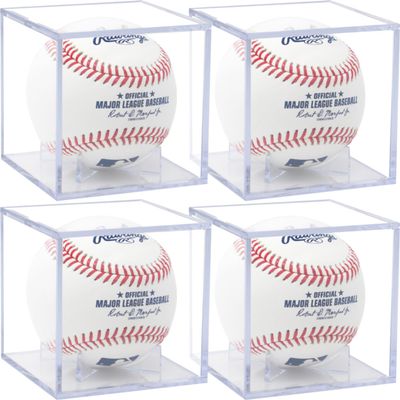 (4 Count) Display Zone Baseball Cube - Crystal Clear UV Protected Acrylic Display Case Box - Autographed Game Ball Holder (Fits Official Size MLB Ball) - Signed Baseball Memorabilia Storage