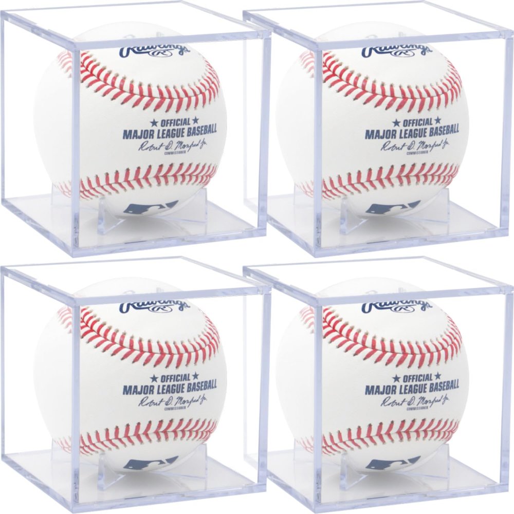 (4 Count) Display Zone Baseball Cube - Crystal Clear UV Protected Acrylic Display Case Box - Autographed Game Ball Holder (Fits Official Size MLB Ball) - Signed Baseball Memorabilia Storage