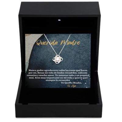 Love Knot Silver Necklace Luxury Box Para mi querida madre, cadena de oro con diseo de corazon clsico y estilo moderno para novia, mujer, futura e