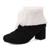LIPIJIXI Fashion Winter Brogue Boots for women Low Heel Winter Booties Side Zipper Suede Warm Boots Chunky Heel Riband Faux Fur Boots Black size 35 view 1