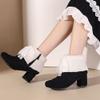 LIPIJIXI Fashion Winter Brogue Boots for women Low Heel Winter Booties Side Zipper Suede Warm Boots Chunky Heel Riband Faux Fur Boots Black size 37 view 2