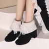 LIPIJIXI Fashion Winter Brogue Boots for women Low Heel Winter Booties Side Zipper Suede Warm Boots Chunky Heel Riband Faux Fur Boots Black size 37 view 3