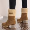 LIPIJIXI Low Heel Winter Boots for Women Side Zipper Suede Warm Boots Chunky Heel Snow Boots Waterproof Round Toe Snow Combat Boots Brown size 34 view 2