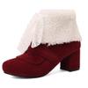 LIPIJIXI Fashion Winter Brogue Boots for women Low Heel Winter Booties Side Zipper Suede Warm Boots Chunky Heel Riband Faux Fur Boots Red size 36 view 1