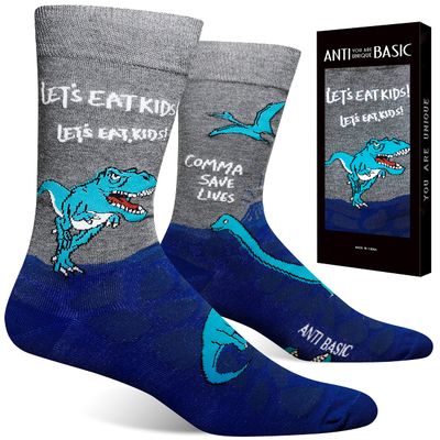 ANTI BASIC Novelty Crew Vintage Car Socks Gift for Retired Old Menfits men shoe size 7-12dinosaur