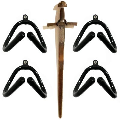 Pmsanzay 4 Pack Mini Adjustable Wall Mount Hook Display Hanger Rack - Strong & Flexible, Fits Every Shape and Size. For Sword, Dagger, Axe, Broadsword, Keyblade, etc.