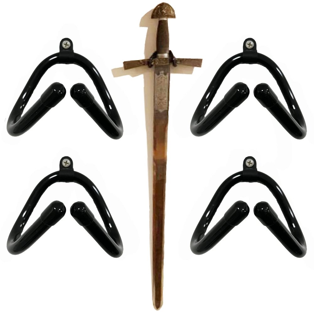 Pmsanzay 4 Pack Mini Adjustable Wall Mount Hook Display Hanger Rack - Strong & Flexible, Fits Every Shape and Size. For Sword, Dagger, Axe, Broadsword, Keyblade, etc.