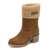 LIPIJIXI Low Heel Winter Boots for Women Side Zipper Suede Warm Boots Chunky Heel Snow Boots Waterproof Round Toe Snow Combat Boots Brown size 38