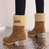 LIPIJIXI Low Heel Winter Boots for Women Side Zipper Suede Warm Boots Chunky Heel Snow Boots Waterproof Round Toe Snow Combat Boots Brown size 38 view 2