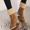 LIPIJIXI Low Heel Winter Boots for Women Side Zipper Suede Warm Boots Chunky Heel Snow Boots Waterproof Round Toe Snow Combat Boots Brown size 38 view 3