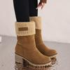 LIPIJIXI Low Heel Winter Boots for Women Side Zipper Suede Warm Boots Chunky Heel Snow Boots Waterproof Round Toe Snow Combat Boots Brown size 38 view 4
