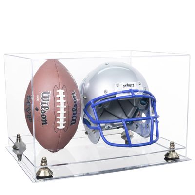 Better Display Cases Acrylic Football and Football Helmet Display Case - Large Rectangle Box with Clear Case with, Gold Risers and Clear Base 18" x 14" x 12" (A014/B60)