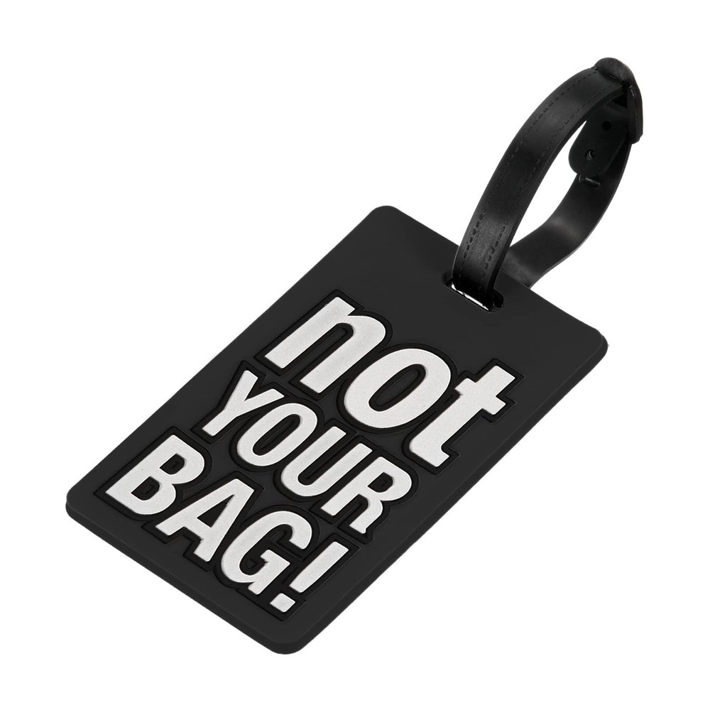 MECCANIXITY Luggage Tag, PVC Identifier Card Holder Label, Not Your Bag Pattern Travel Bag Tag with Adjustable Strap for Baggage Suitcase, Black