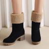 LIPIJIXI Low Heel Winter Boots for Women Side Zipper Suede Warm Boots Chunky Heel Snow Boots Waterproof Round Toe Snow Combat Boots Black size 36 view 4