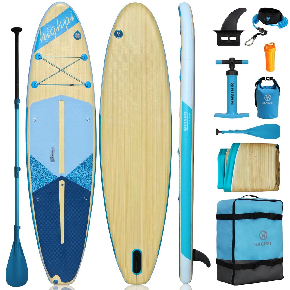 Highpi 11ft Inflatable Stand Up Paddle Board for Youth and Adults Wide Sup with Premium Accessories, Blow Up Paddleboard for Surfing, Fishing, Yoga & More