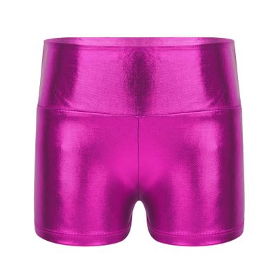 Moggemol Kids Girls Shiny Gymnastic Dance Shorts Yoga Tight Hot Pants Swimming Sports Bottoms Rose 8 Years