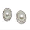 Clip On Earrings For Women | Pearl and Rhinestone Non Pierced Statement Earrings (Silver) view 1
