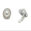 Clip On Earrings For Women | Pearl and Rhinestone Non Pierced Statement Earrings (Silver) view 2