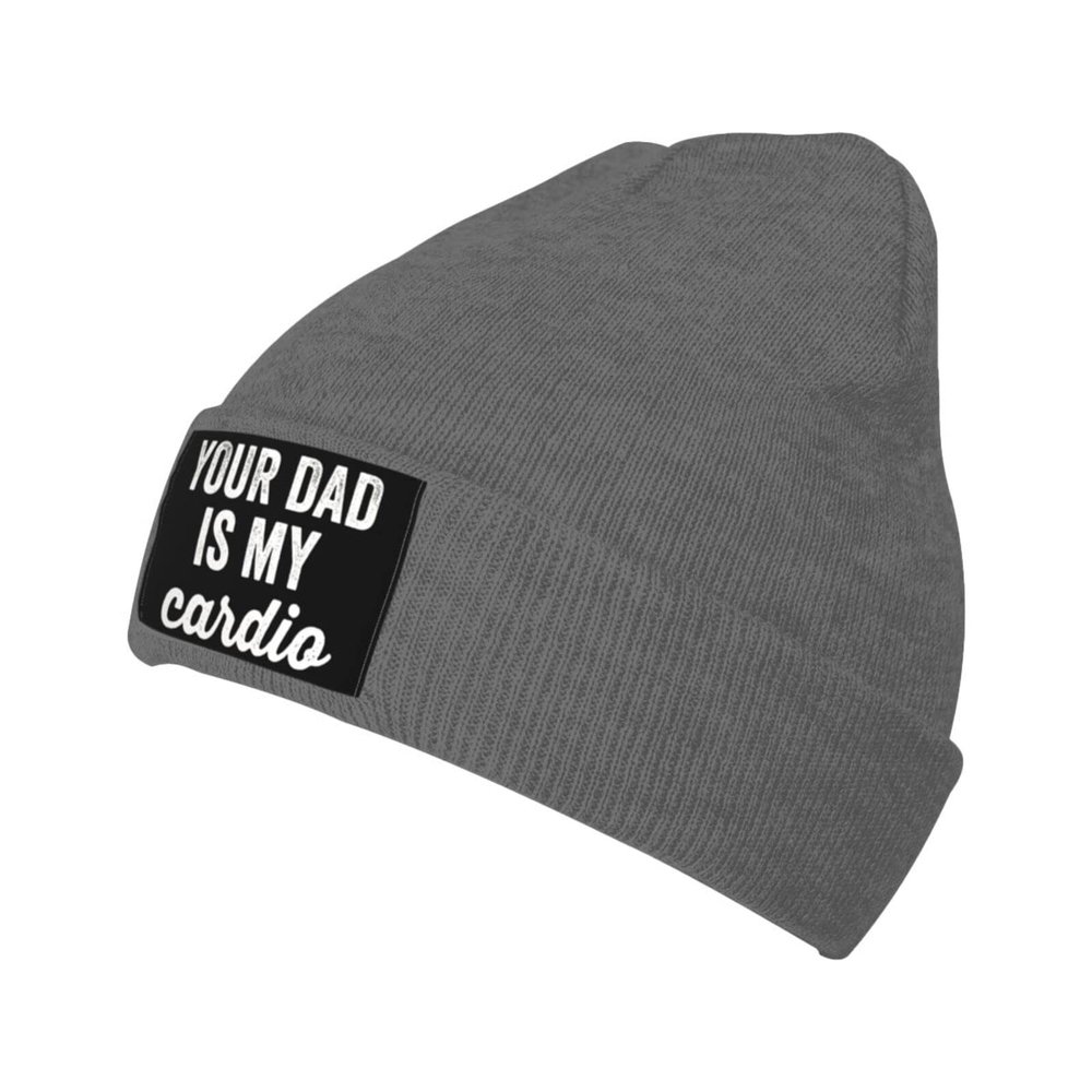 Kkaingg Your Dad is My Cardio Beanie Hats for Women Men Black Winter Hat Womens Beanies Knit Skull Cap Deep Heather