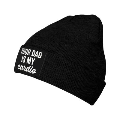 Kkaingg Your Dad is My Cardio Beanie Hats for Women Men Black Winter Hat Womens Beanies Knit Skull Cap Black