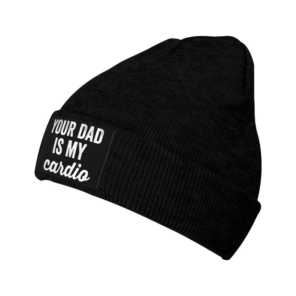 Kkaingg Your Dad is My Cardio Beanie Hats for Women Men Black Winter Hat Womens Beanies Knit Skull Cap Black