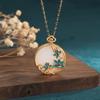 LIBERGA Gold Plated Necklace for Women,Imitation Jade Cloisonne Flower Pendant Necklace Vintage Jewellery Accessories with Necklace Box view 2