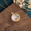 LIBERGA Gold Plated Necklace for Women,Imitation Jade Cloisonne Flower Pendant Necklace Vintage Jewellery Accessories with Necklace Box view 3
