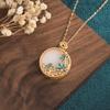 LIBERGA Gold Plated Necklace for Women,Imitation Jade Cloisonne Flower Pendant Necklace Vintage Jewellery Accessories with Necklace Box view 4